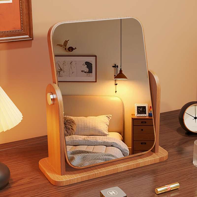 Wooden vanity rotatable mirror