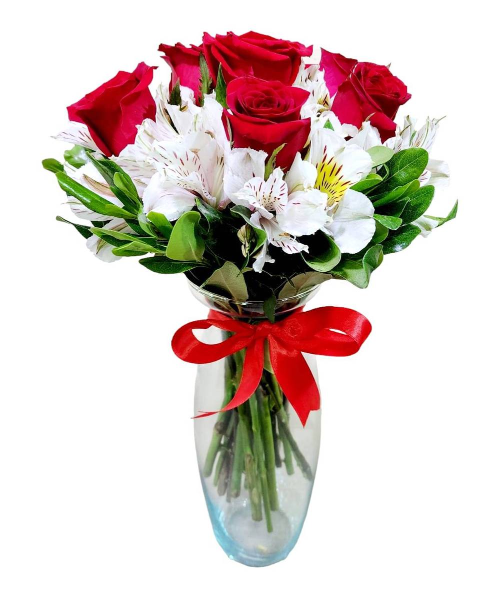 Florero de 6 rosas con astromelias_0