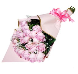 Ramo de 24 rosas color rosa claro con papel y moño