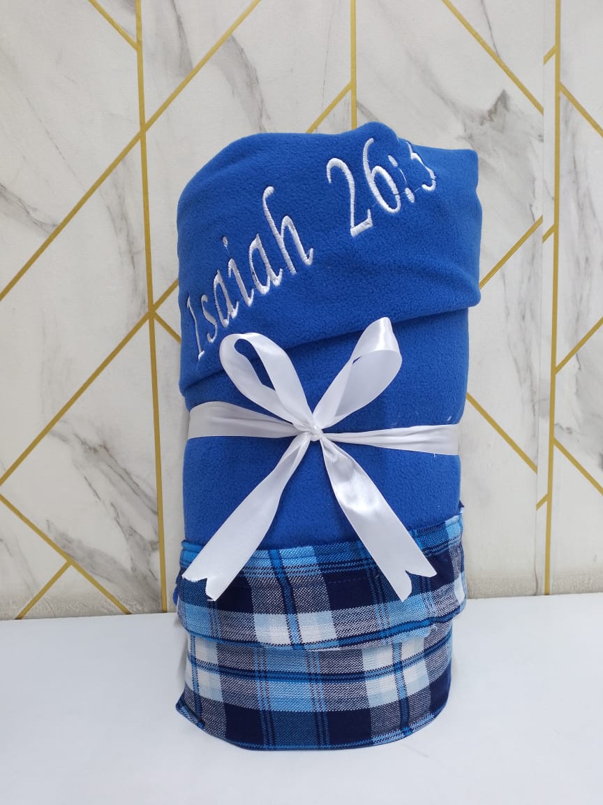 Blue, Black, White with Blue Maasai Fleece Blanket 