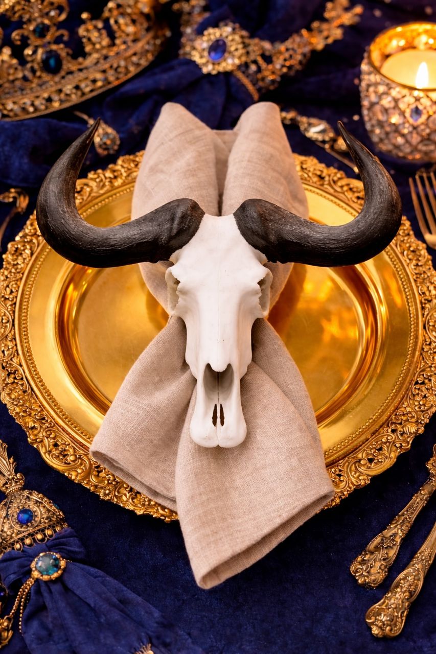 Black Wildebeest Skull Napkin Ring_0