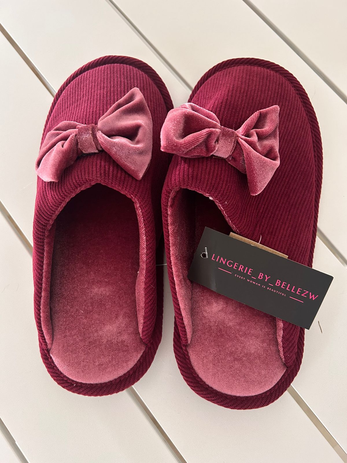 Ladies Velour Slider With Matching Bow - Raspberry_1
