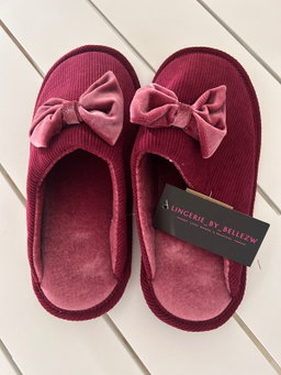 Ladies Velour Slider With Matching Bow - Raspberry
