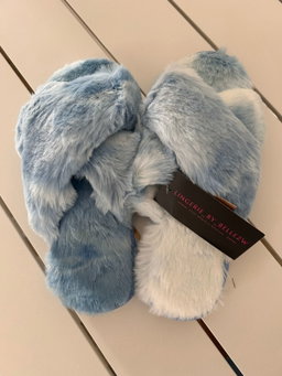 Ladies Two Tone Crossover Fluffy Slider - Blue