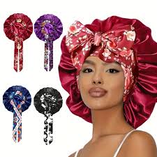 Ethnic Print Long Ribbon Satin Sleep Cap, Bow Tie Headscarf Hat, Chemotherapy Cap, Beauty and Hairdressing Hat_11