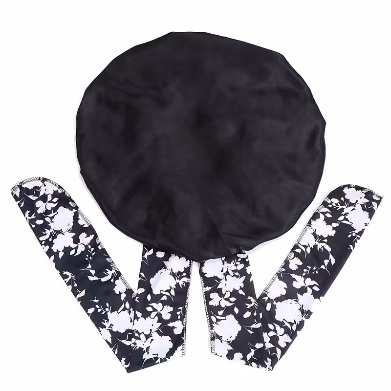 Ethnic Print Long Ribbon Satin Sleep Cap, Bow Tie Headscarf Hat, Chemotherapy Cap, Beauty and Hairdressing Hat_7