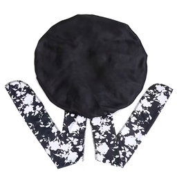 Ethnic Print Long Ribbon Satin Sleep Cap, Bow Tie Headscarf Hat, Chemotherapy Cap, Beauty and Hairdressing Hat