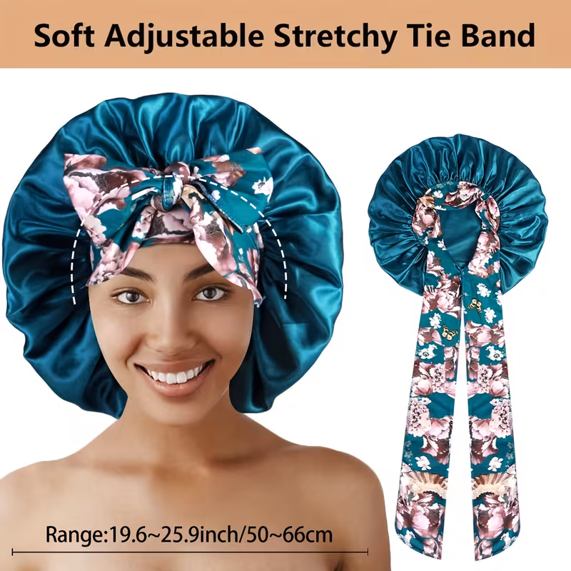 Ethnic Print Long Ribbon Satin Sleep Cap, Bow Tie Headscarf Hat, Chemotherapy Cap, Beauty and Hairdressing Hat_8