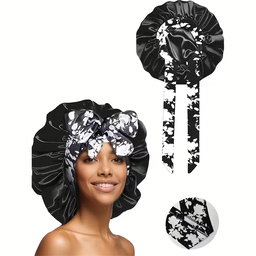 Ethnic Print Long Ribbon Satin Sleep Cap, Bow Tie Headscarf Hat, Chemotherapy Cap, Beauty and Hairdressing Hat