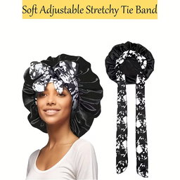 Ethnic Print Long Ribbon Satin Sleep Cap, Bow Tie Headscarf Hat, Chemotherapy Cap, Beauty and Hairdressing Hat