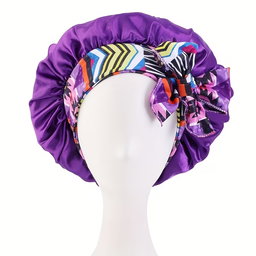 Ethnic Print Long Ribbon Satin Sleep Cap, Bow Tie Headscarf Hat, Chemotherapy Cap, Beauty and Hairdressing Hat