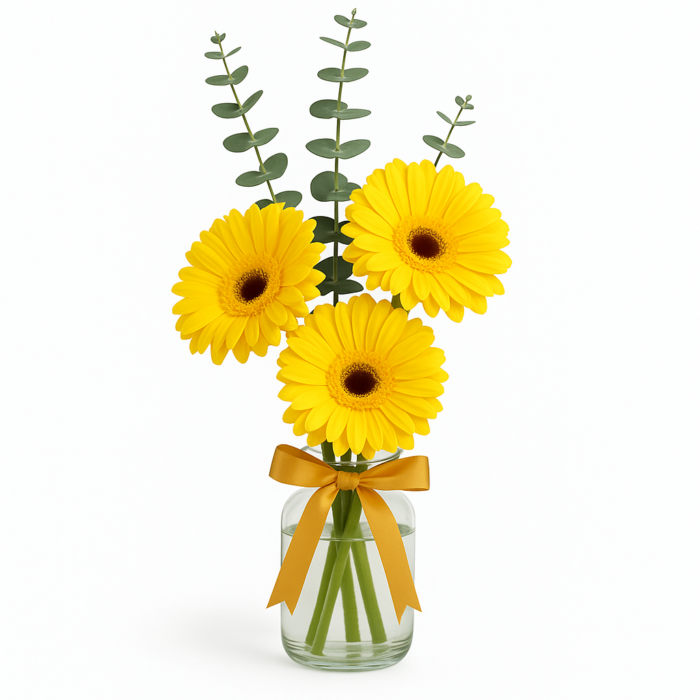 🌻 Flores Gerberas Amarillas | Florero con 3 Gerberas
