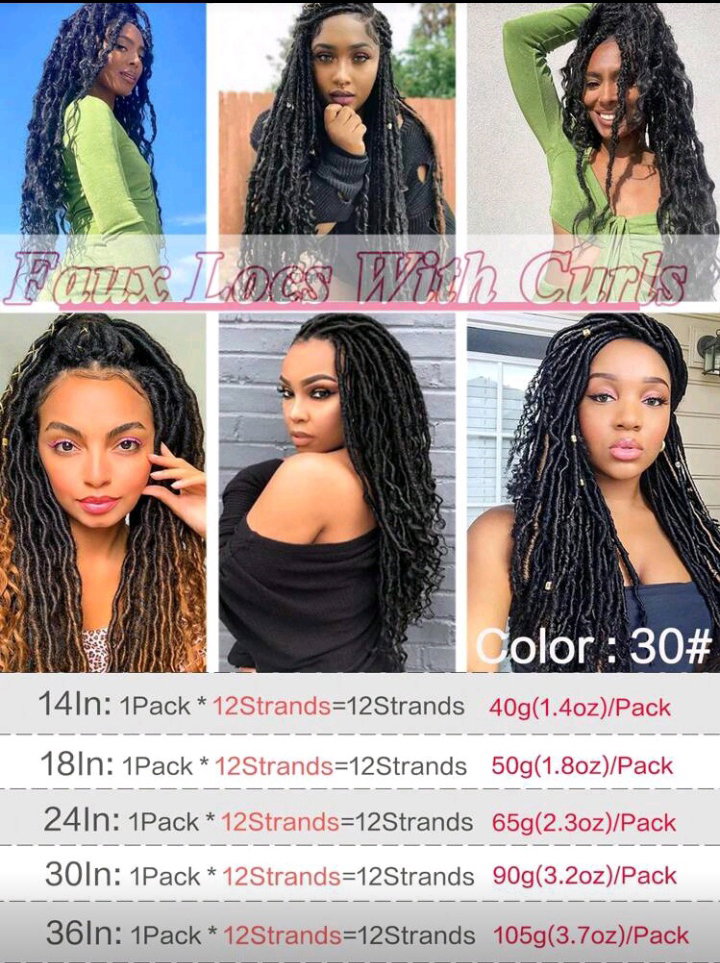 New Faux Locs Crochet Hair, Long Soft Locs Crochet Braids Hair With Curly Ends, Natural Black Synthetic Bohemian Locs Braiding Hairextensions For Gifts (12 Strands/Pack 30#)_2