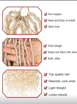 Pre Looped Blonde Hair Extension, Faux Locs Crochet Hair With Curly Ends, Soft Locs Synthetic Crochet Hair, Synthetic Dreadlocks Hair Extensions For Christmas Gifts (12 Strands/Pack 613#-1P)