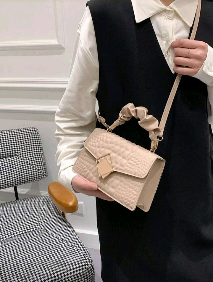 Fashionable Solid Color Crease Hand Bag, Cloud Bag, Crinkle Bag, Crocodile Print, Large Capacity, Stylish Women Handbag, Suitable For Shopping, Wallet, Shopping, Young Women, College Students, Newbies, White-Collar Workers. Ideal For Office, University, Work, Business, Commuting, Outdoor Activities, Travel And Outing_1