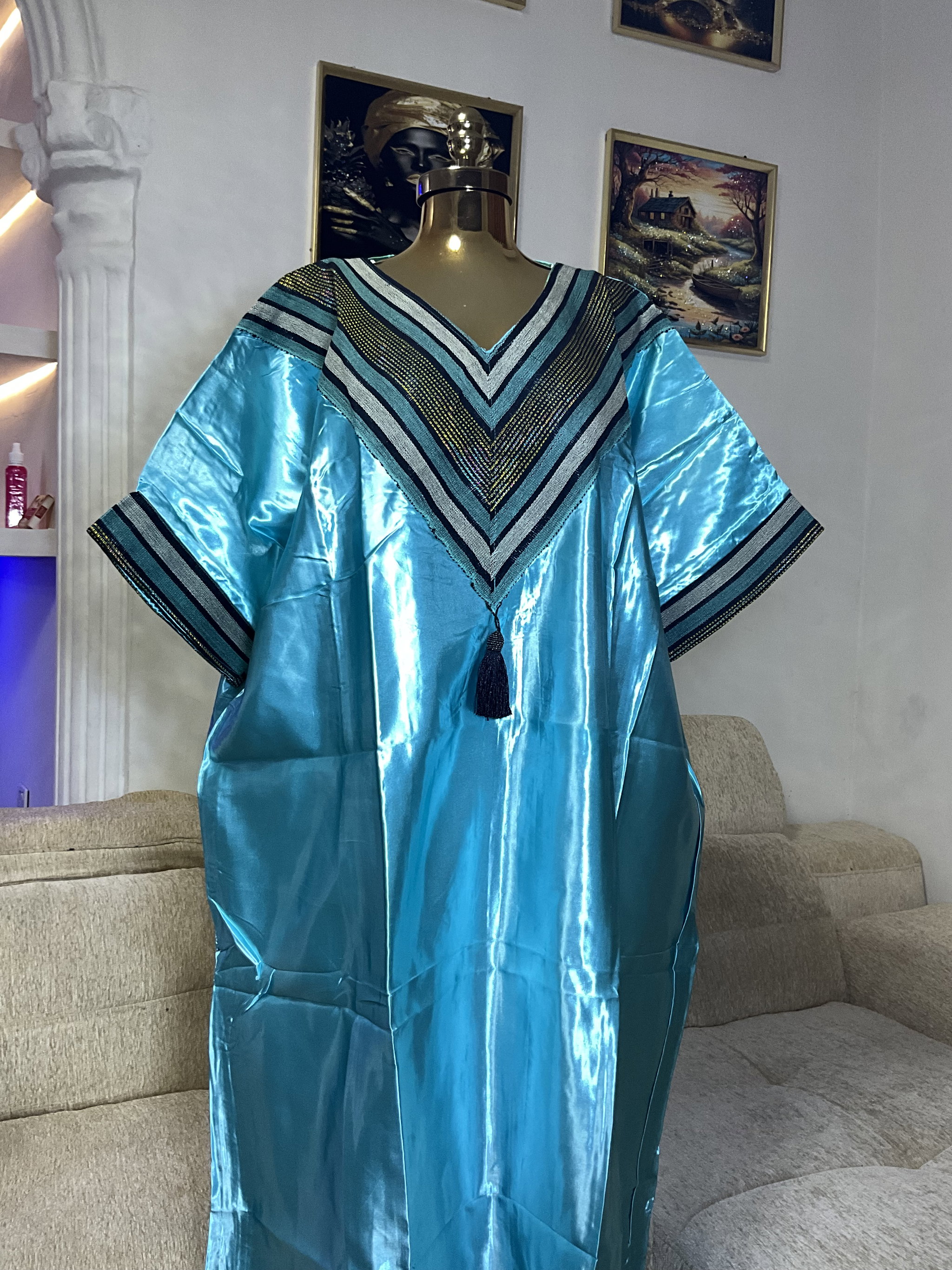 Turquoise Blue - Mikado Aso Oke Bubu Kaftan _1