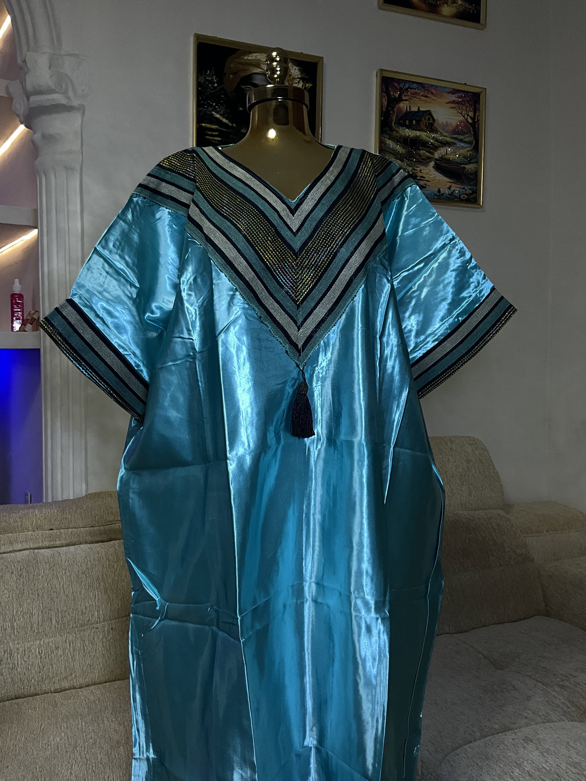 Turquoise Blue - Mikado Aso Oke Bubu Kaftan _2
