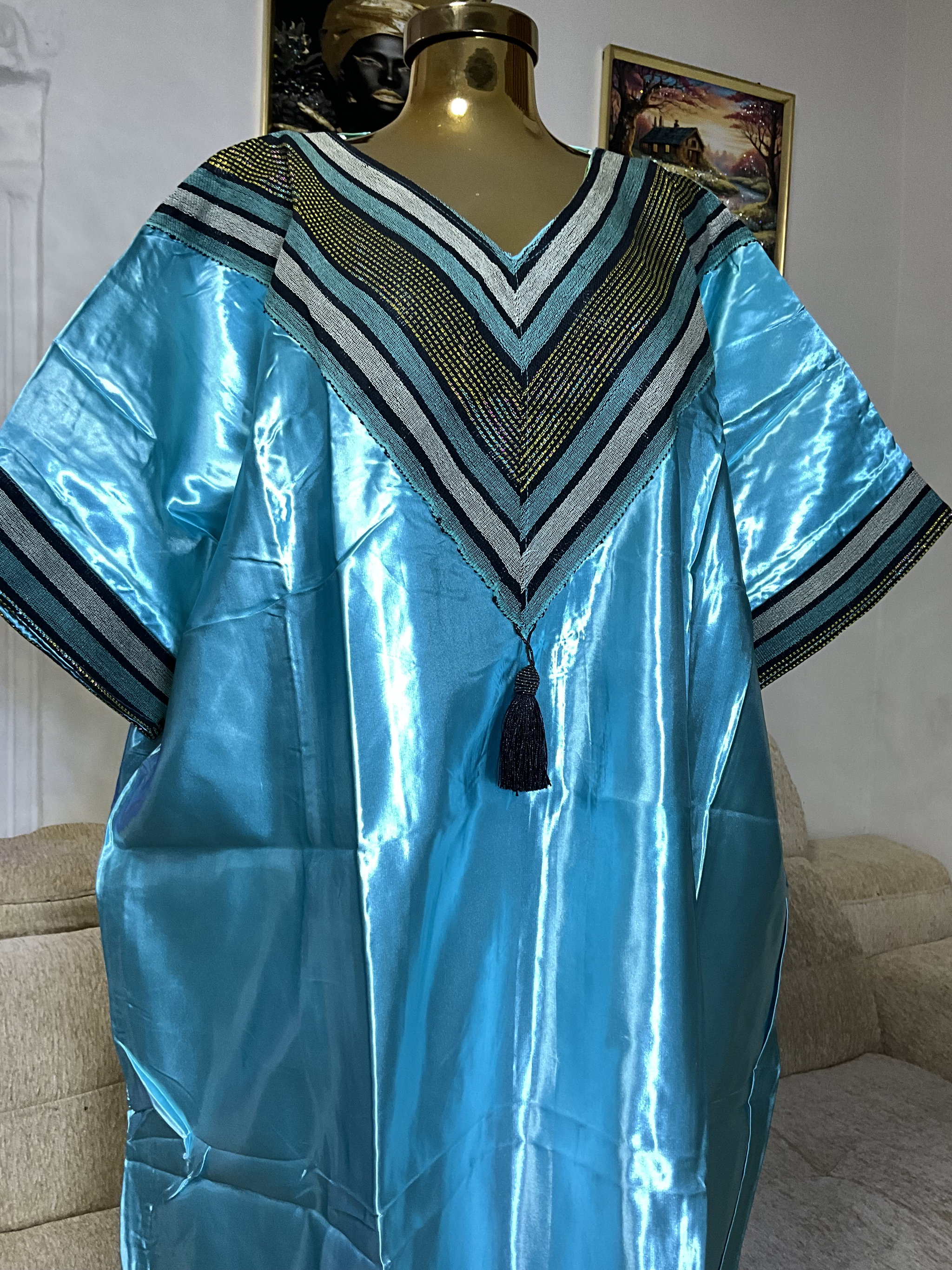 Turquoise Blue - Mikado Aso Oke Bubu Kaftan _0