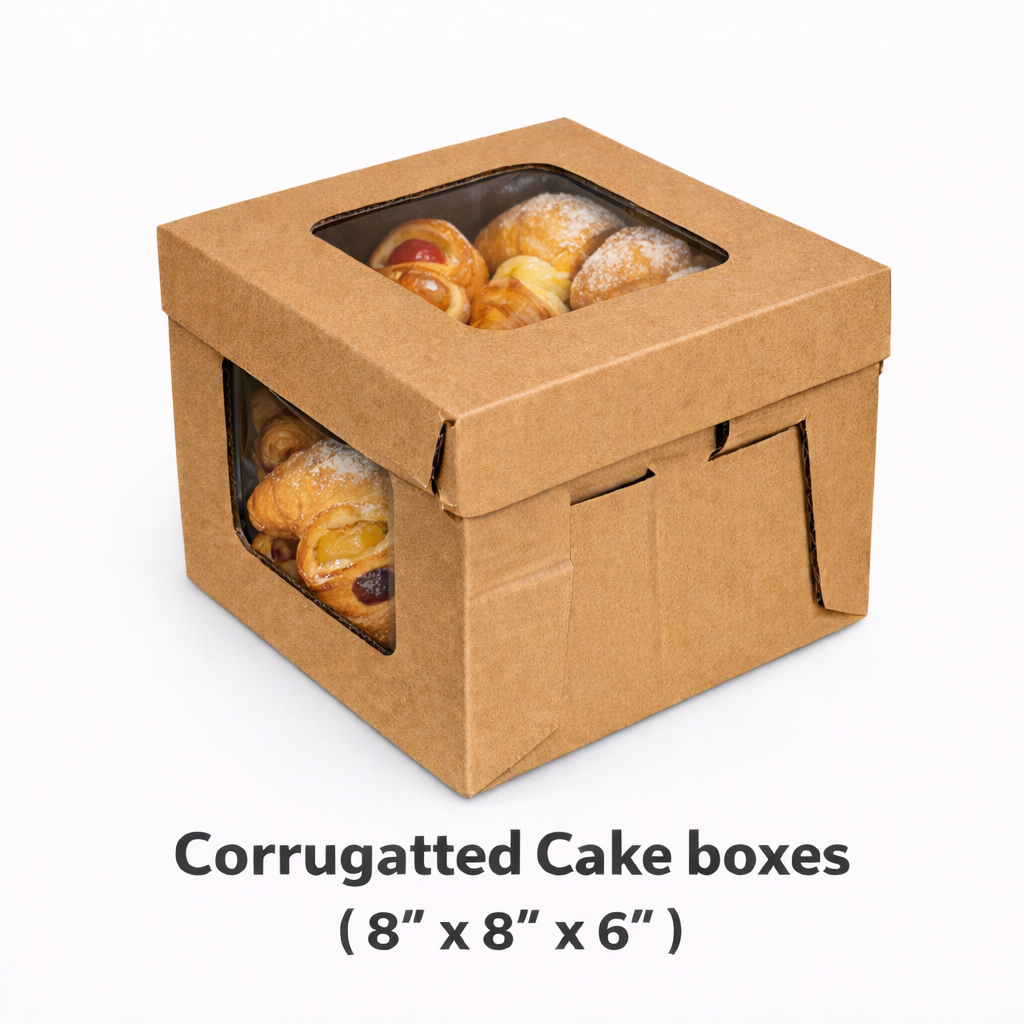 Corrugated Cake Boxes - 8” x 8” x 6” - Brown_2