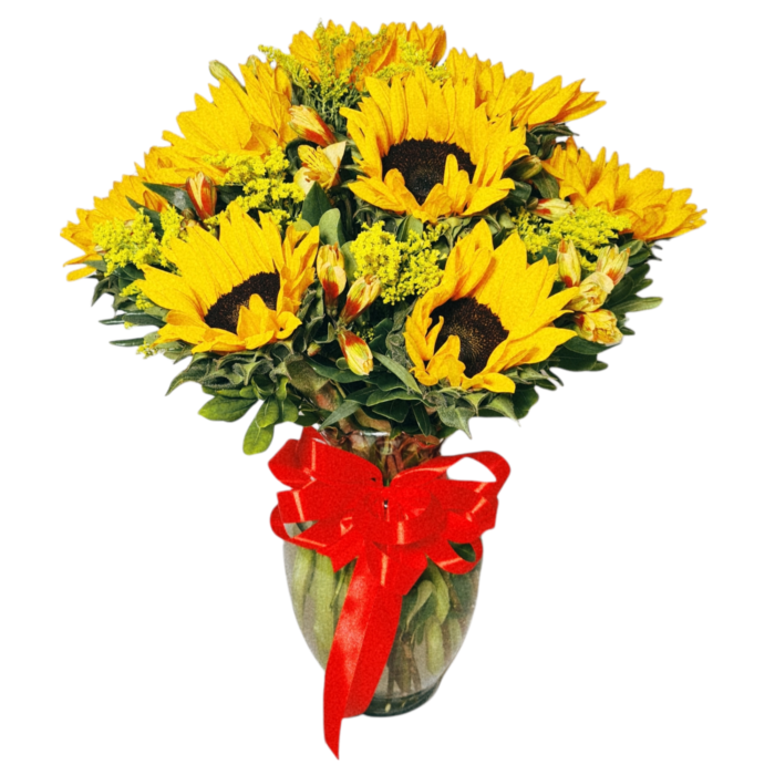 Arreglo de girasoles y alstroemerias 12 piezas_0