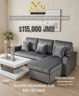 Aesthetic Velvet Sofa Bed + Extra Storage 