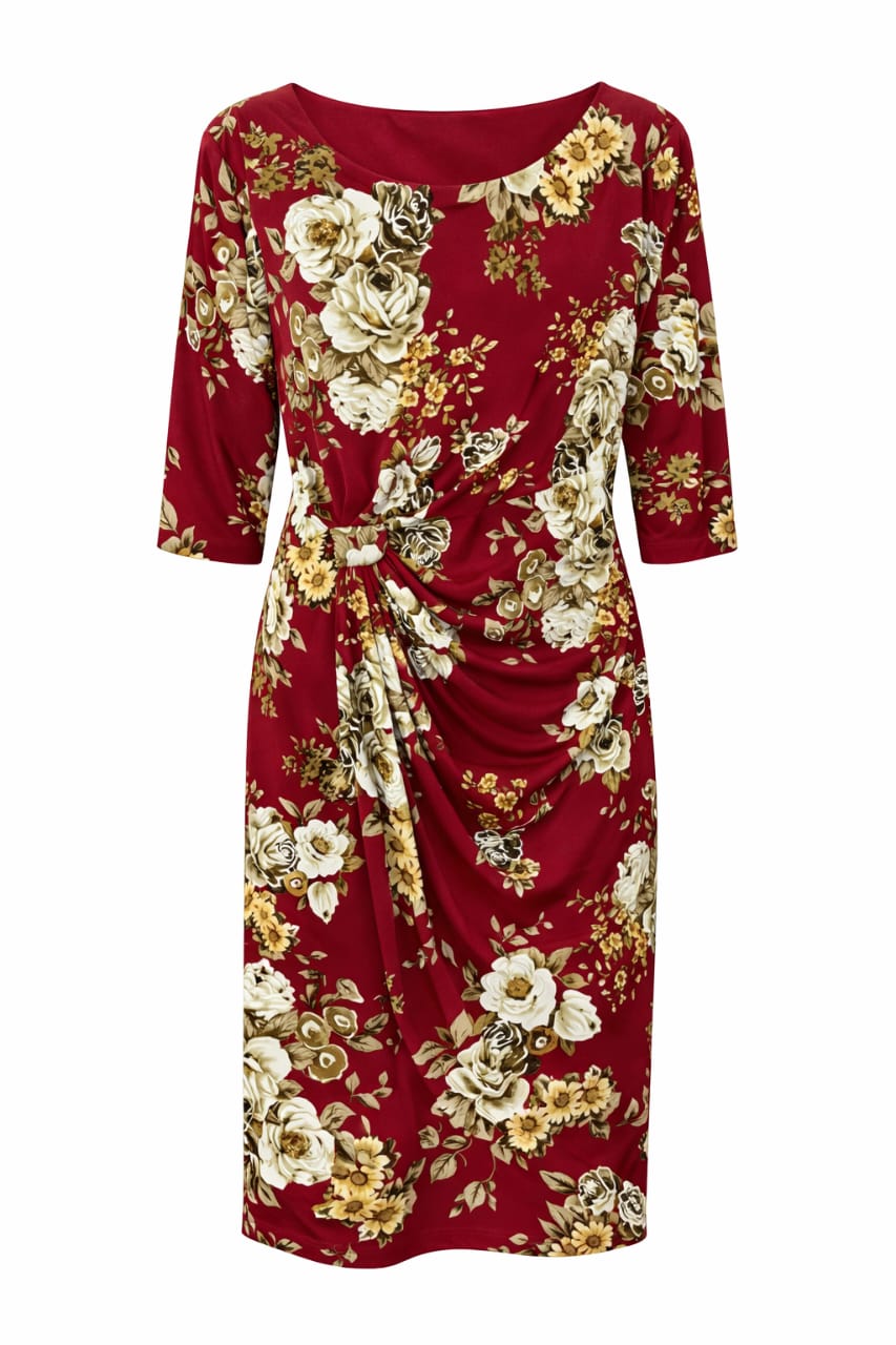 Maroon Floral Print Ladies Dress