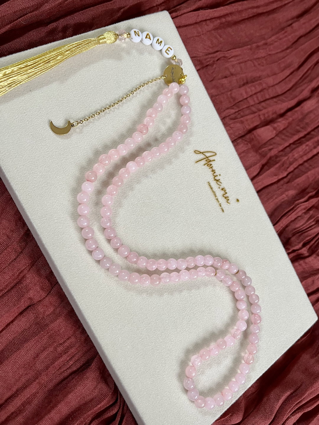 Rose Quartz Tasbih - 99 Beads with Name Engraving