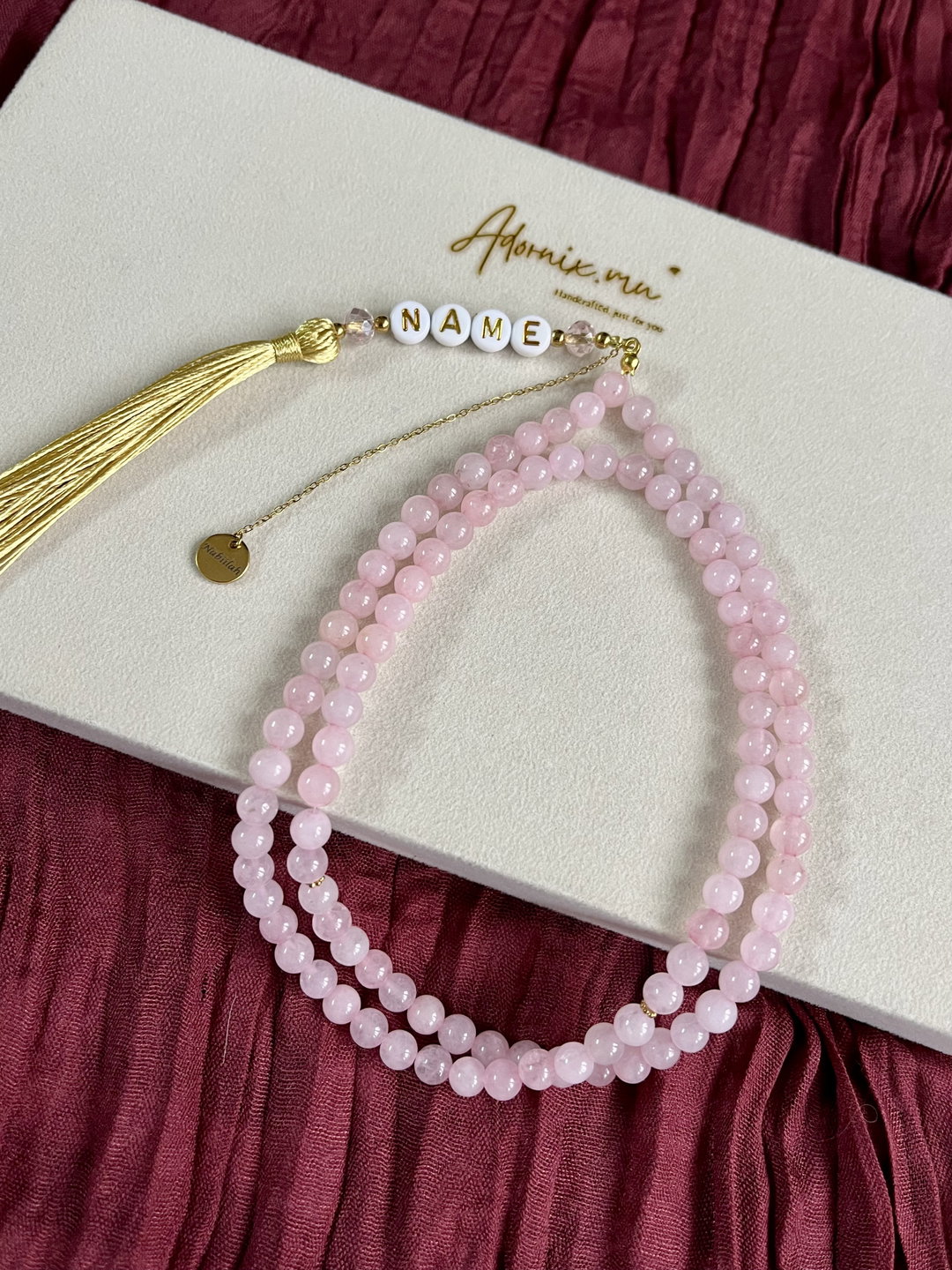 Rose Quartz Tasbih - 99 Beads with Name Engraving