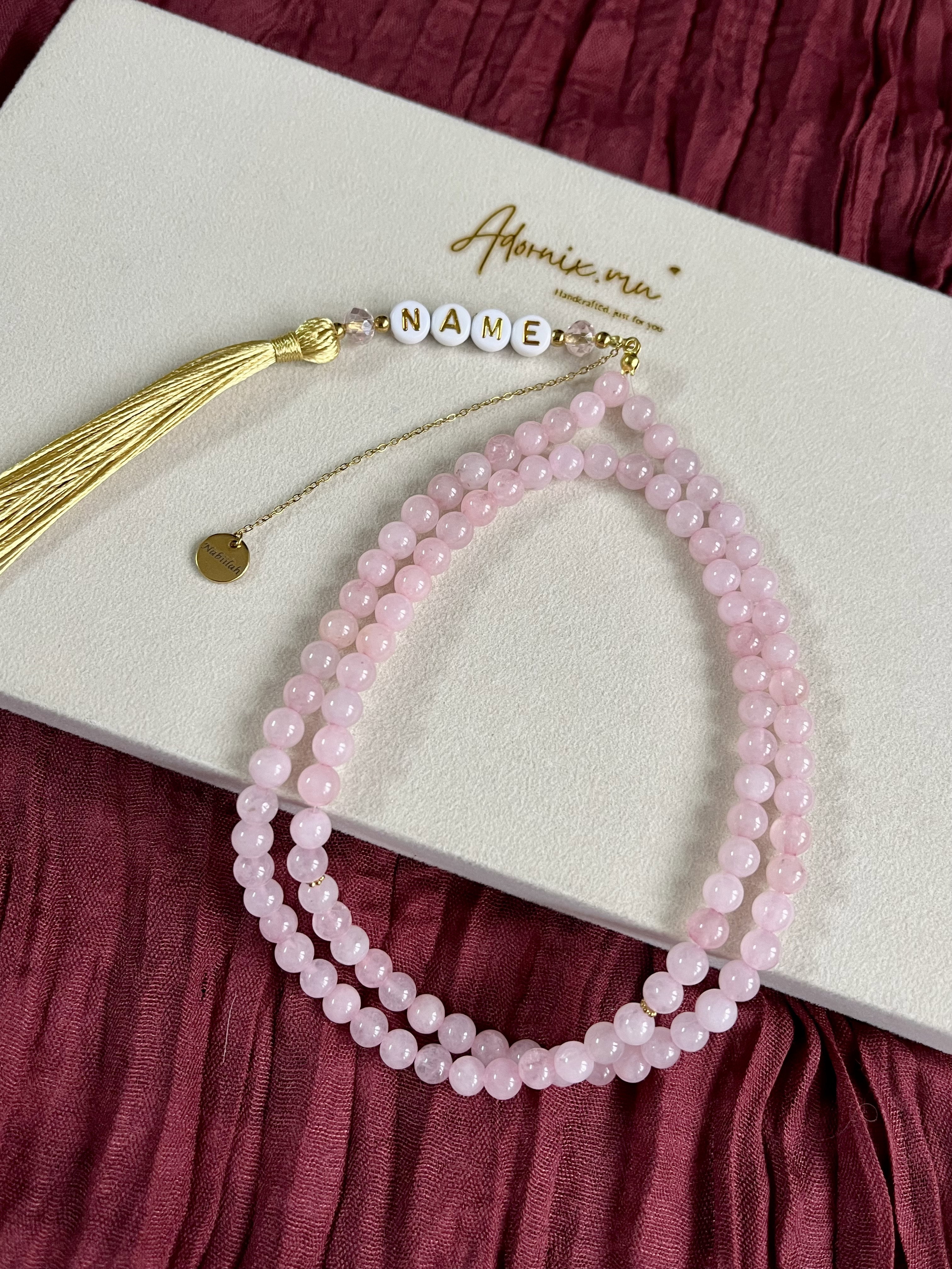 Rose Quartz Tasbih - 99 Beads with Name Engraving