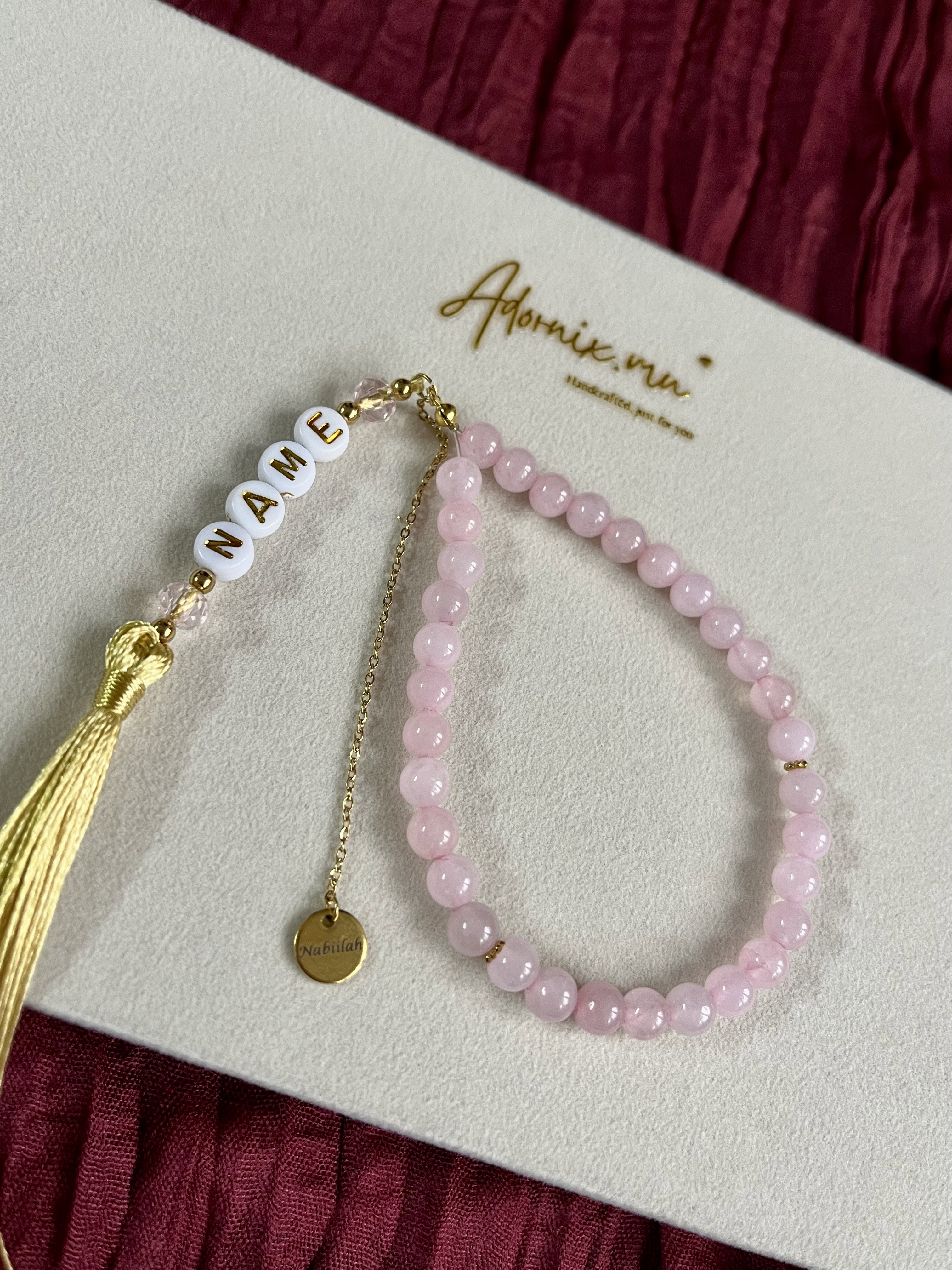 Rose Quartz Tasbih - 33 Beads with Name Engraving