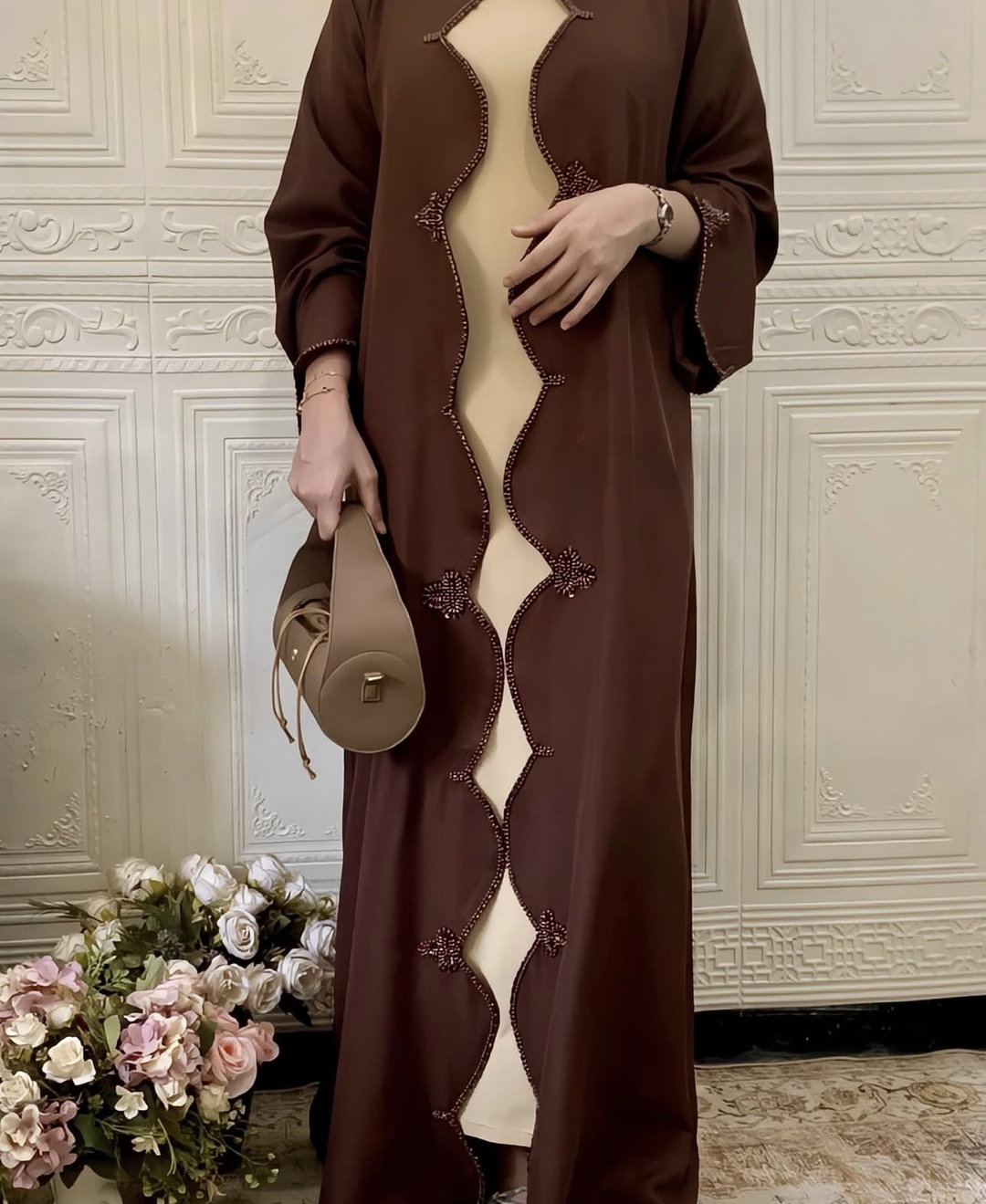 Mocha brown Sienna Scallop Abaya