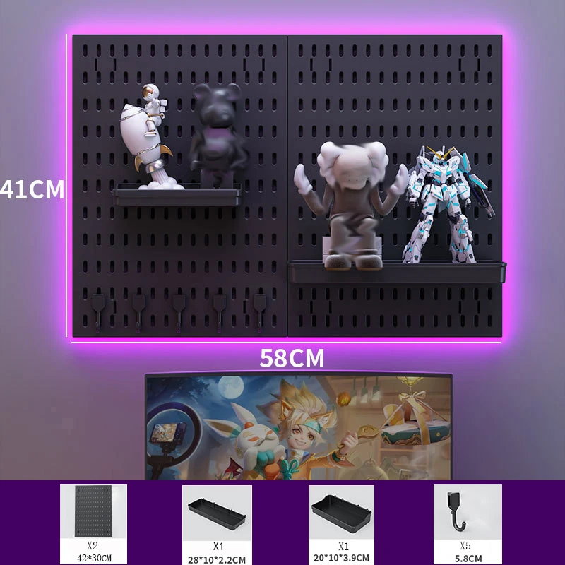 Kit de Painel Perfurado para Parede - Organizador de Painel Perfurado Reforçado com Acessórios (Ganchos, Suportes e Clips para Prateleiras)_5