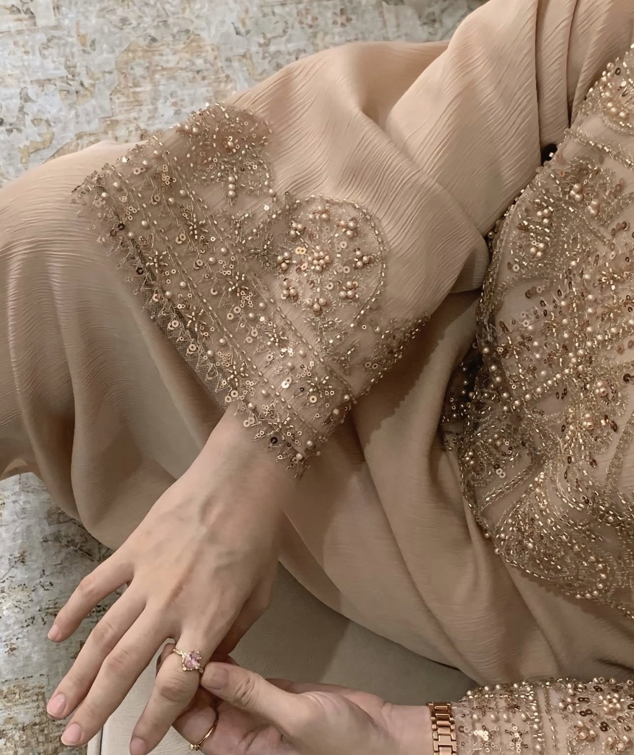 Aurora Champagne Luxe Abaya_1