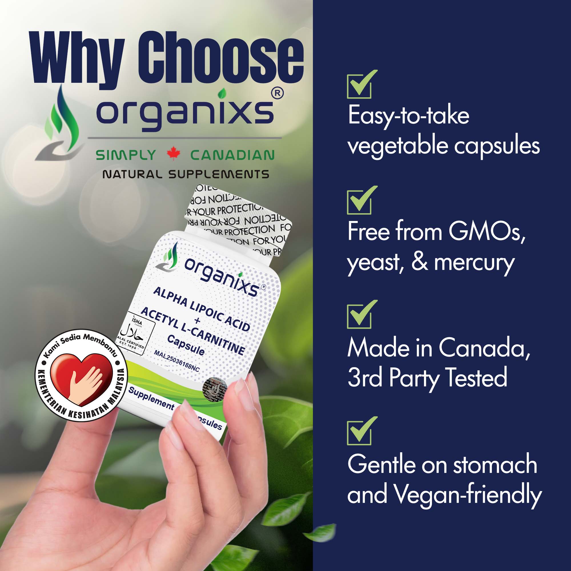 [CND] Organixs Alpha Lipoic Acid 225mg + Acetyl L-Carnitine 525mg (ALCAR) Brain Health Supplement | Halal | Plant-Based | 60 Capsules_3