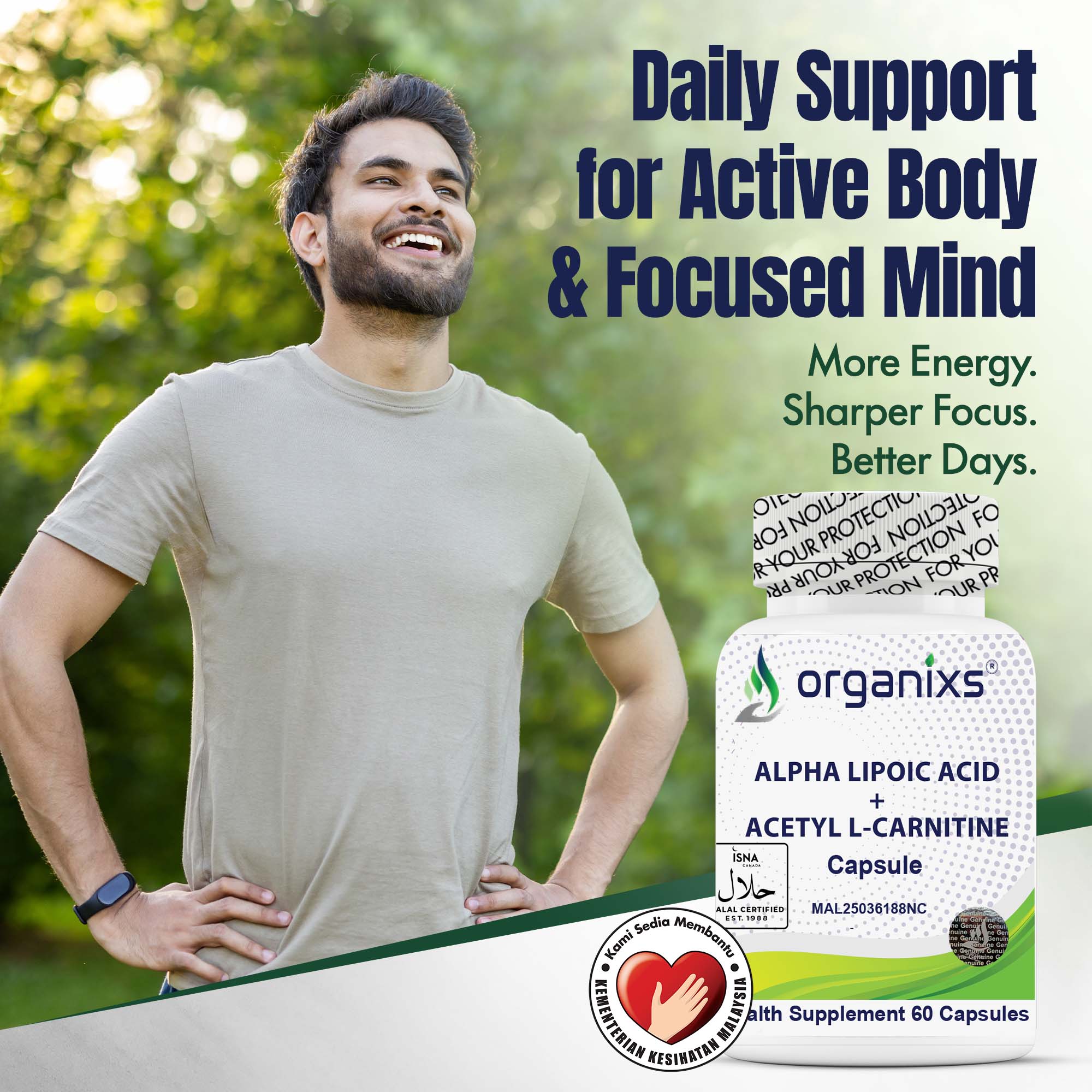 [CND] Organixs Alpha Lipoic Acid 225mg + Acetyl L-Carnitine 525mg (ALCAR) Brain Health Supplement | Halal | Plant-Based | 60 Capsules_6