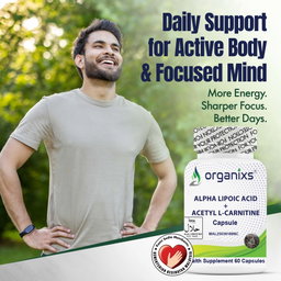 [CND] Organixs Alpha Lipoic Acid 225mg + Acetyl L-Carnitine 525mg (ALCAR) Brain Health Supplement | Halal | Plant-Based | 60 Capsules