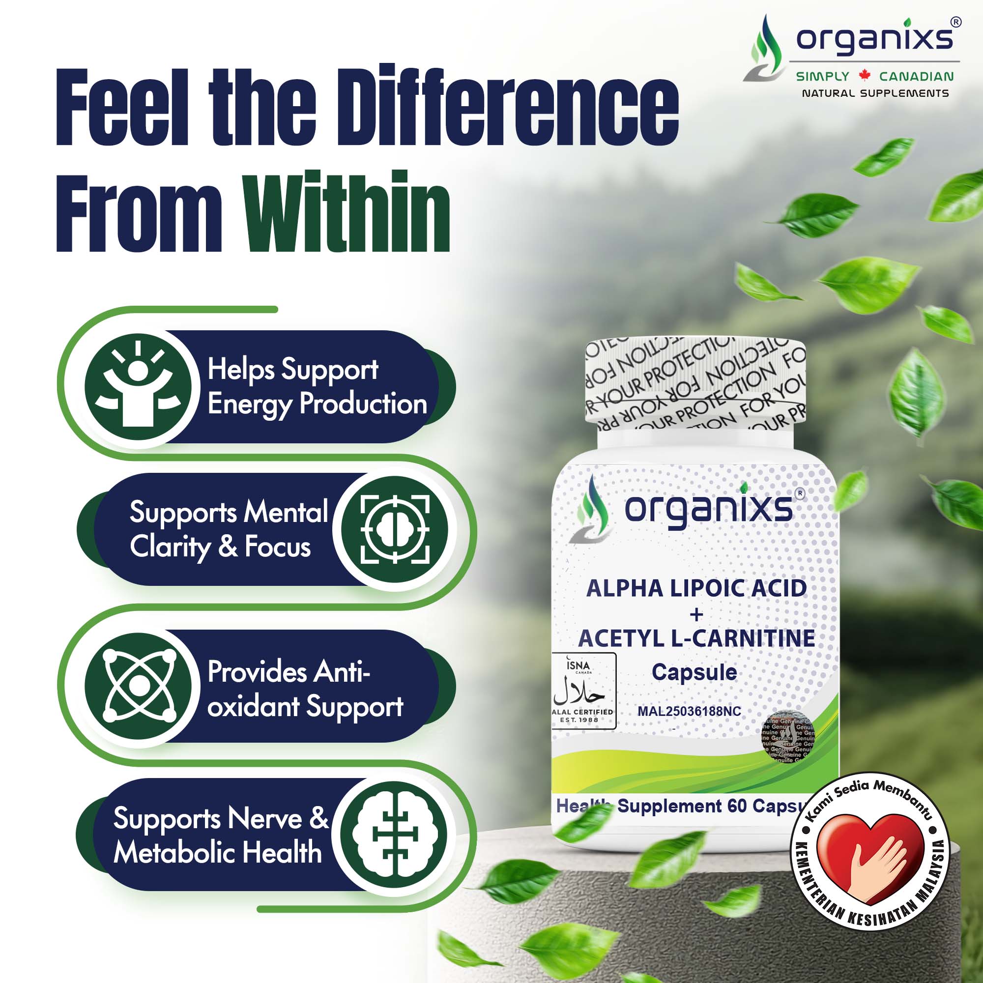 [CND] Organixs Alpha Lipoic Acid 225mg + Acetyl L-Carnitine 525mg (ALCAR) Brain Health Supplement | Halal | Plant-Based | 60 Capsules_4