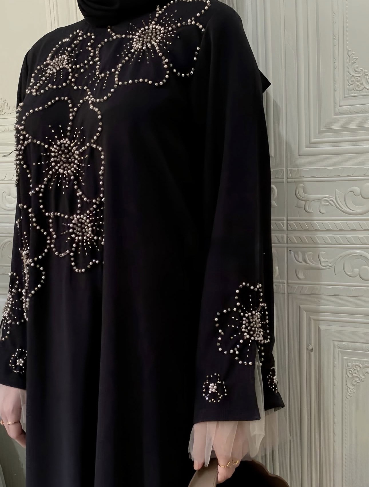 Midnight Bloom Pearl Abaya Sophia_1