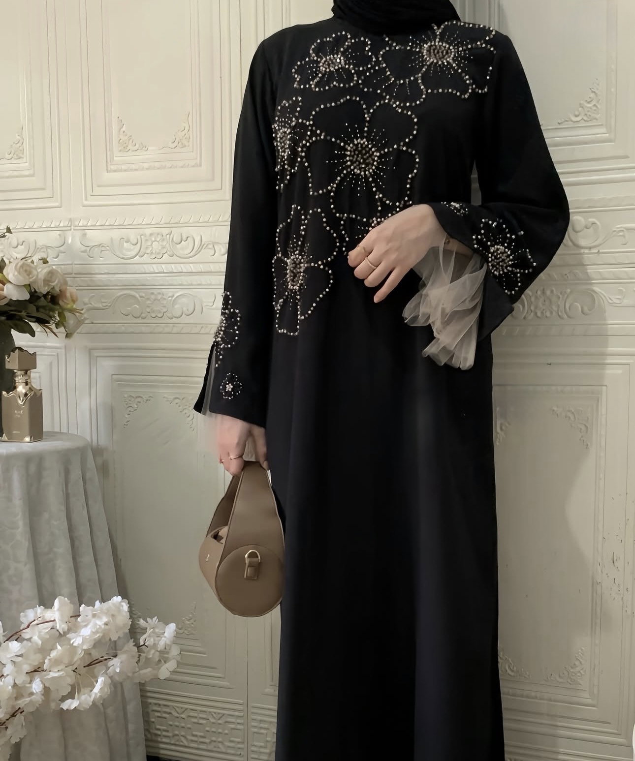 Midnight Bloom Pearl Abaya Sophia