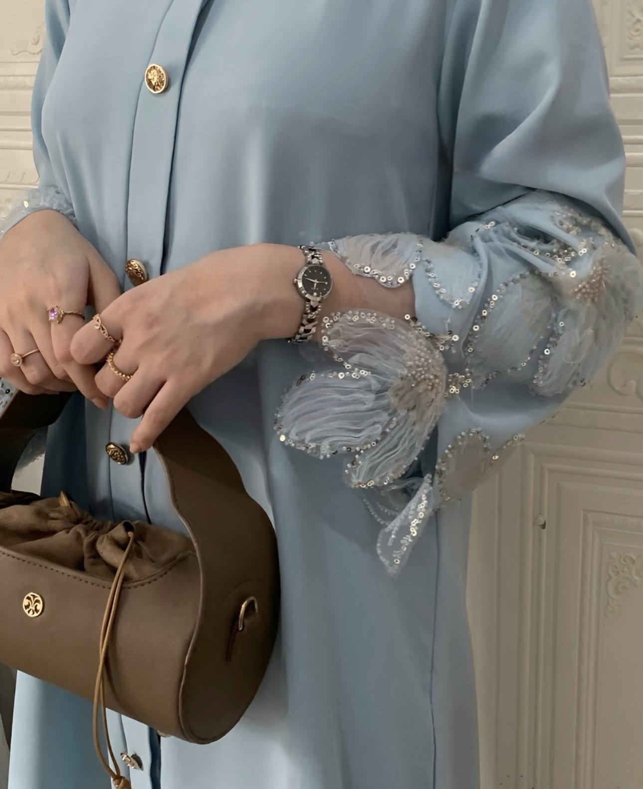 Sky blue Elegance Embroidered Abaya_3