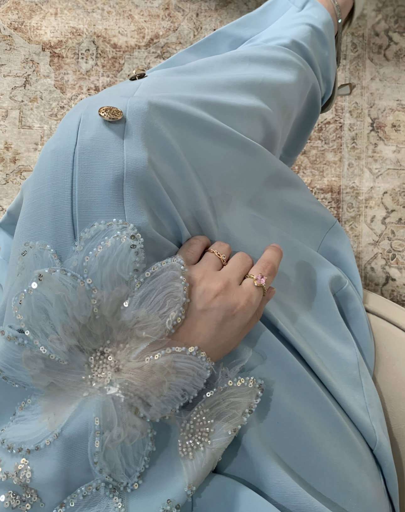Sky blue Elegance Embroidered Abaya_4
