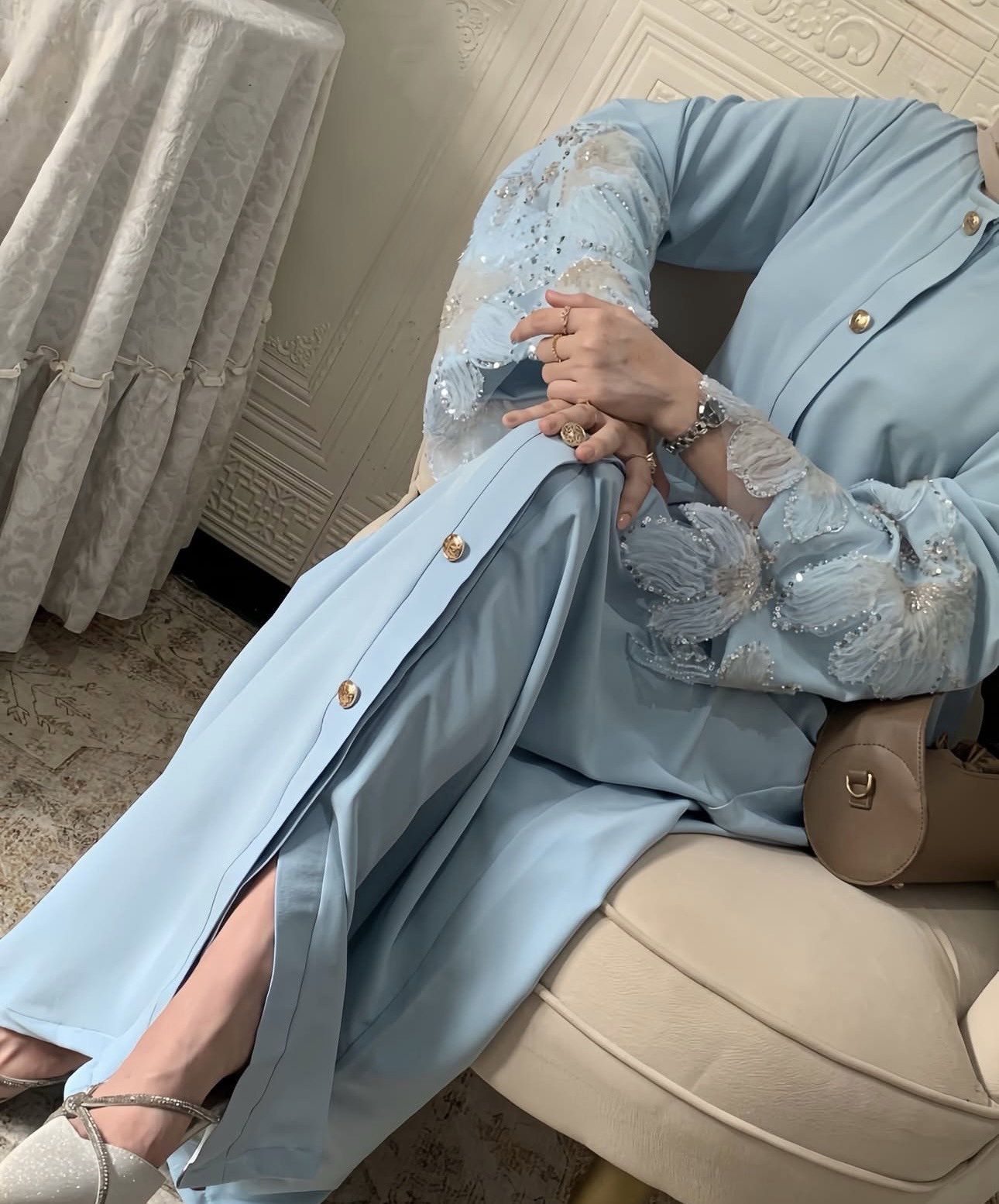 Sky blue Elegance Embroidered Abaya_0