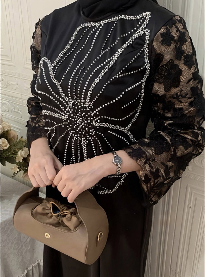 Jazeer Midnight Pearl Bloom Abaya |_1