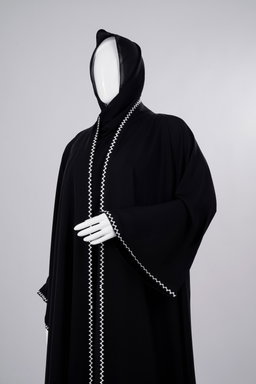 White Zigzag Edge Premium Black Abaya