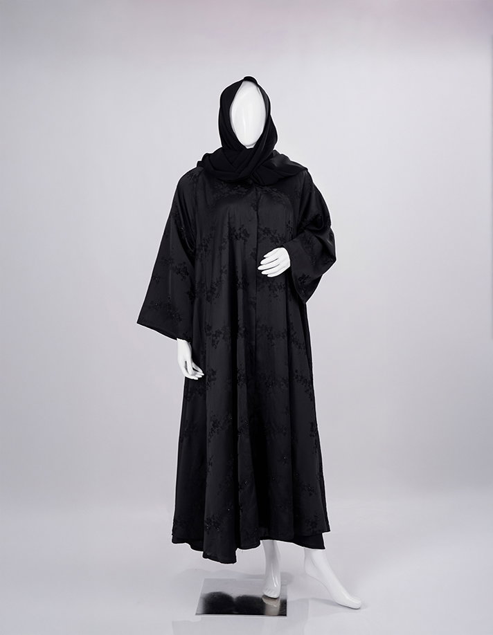 Velvet Bloom Textured Black Abaya_0