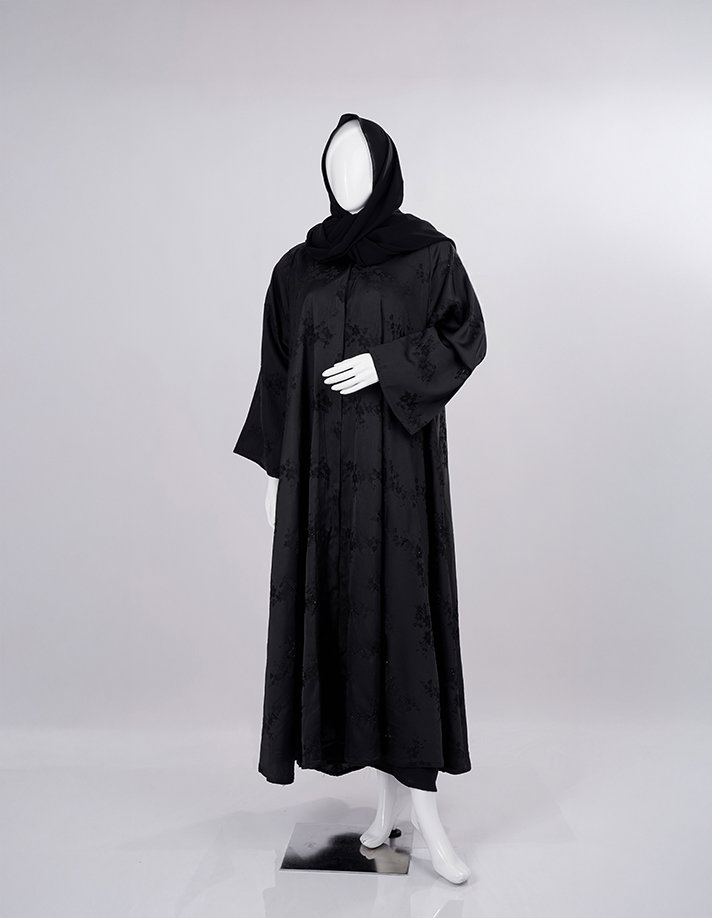 Velvet Bloom Textured Black Abaya_4