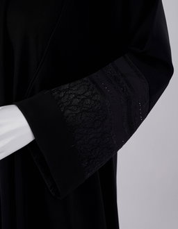 Royal Lace Cuff Premium Black Abaya