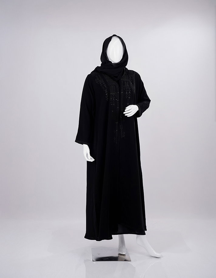 Midnight Threadwork Front-Panel Abaya_3