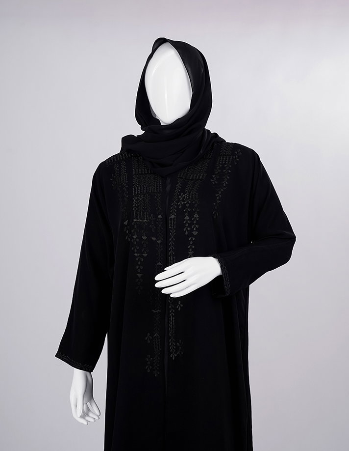 Midnight Threadwork Front-Panel Abaya_1