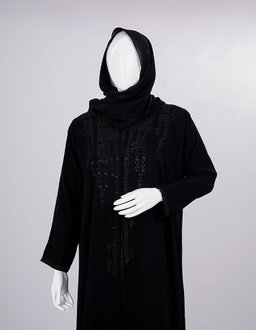 Midnight Threadwork Front-Panel Abaya